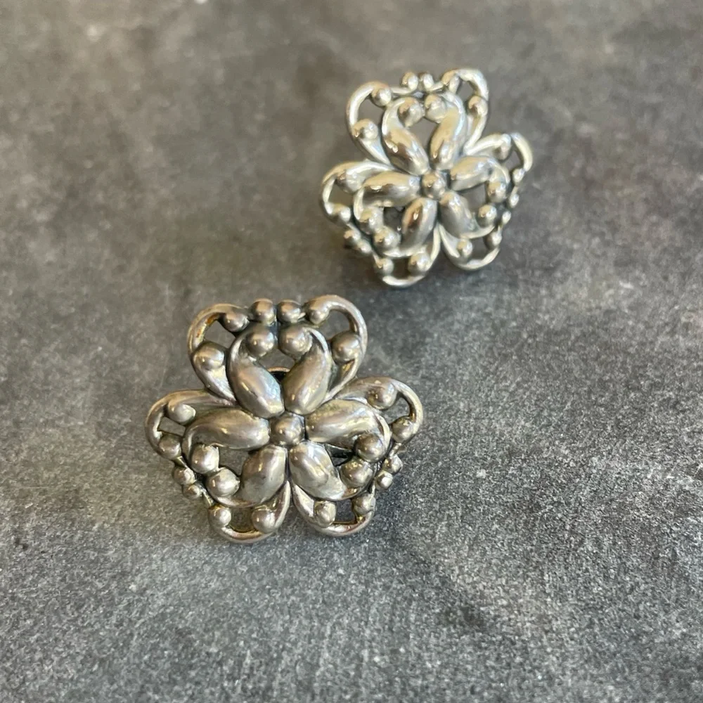 Vintage Danecraft Sterling Silver Floral Earrings